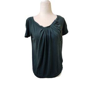 Mossimo Dark Green Button Pleated Front Women's Top Medium Loose Fit